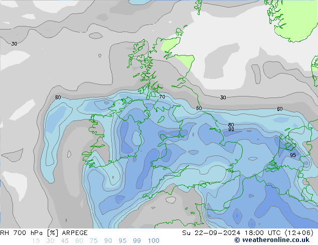 RV 700 hPa ARPEGE zo 22.09.2024 18 UTC