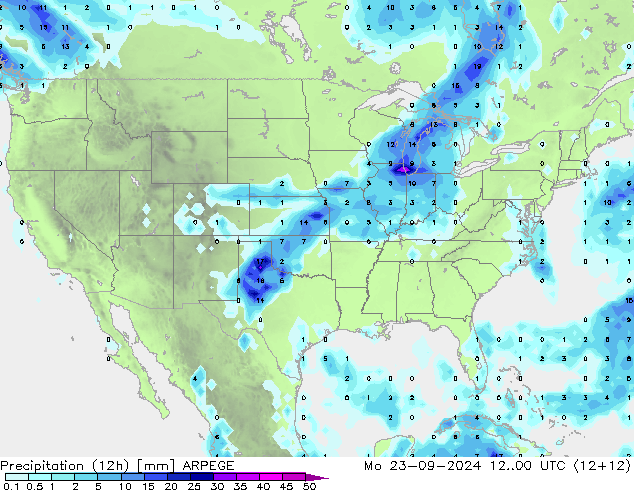 Precipitation (12h) ARPEGE Mo 23.09.2024 00 UTC