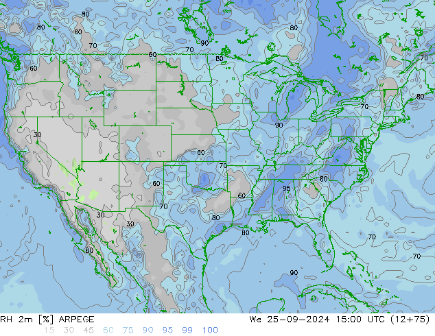 RH 2m ARPEGE We 25.09.2024 15 UTC