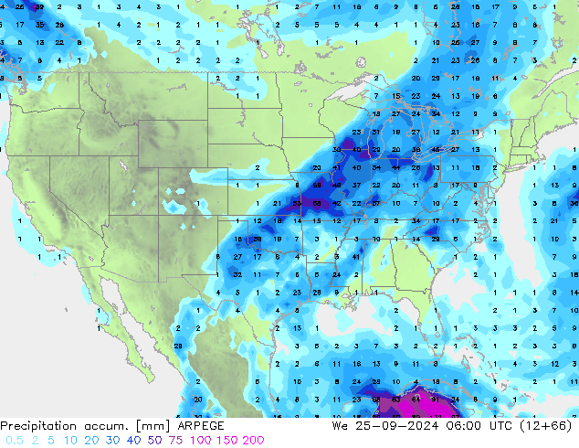 Precipitation accum. ARPEGE St 25.09.2024 06 UTC