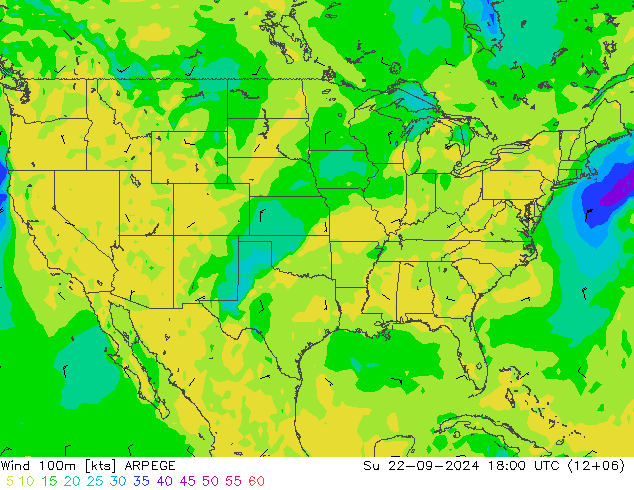 Rüzgar 100m ARPEGE Paz 22.09.2024 18 UTC