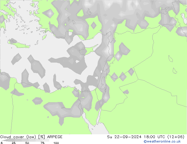 Cloud cover (low) ARPEGE Su 22.09.2024 18 UTC