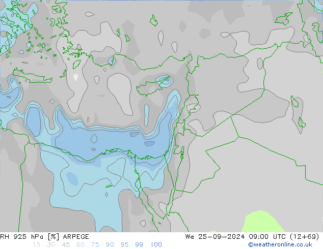 RH 925 hPa ARPEGE śro. 25.09.2024 09 UTC