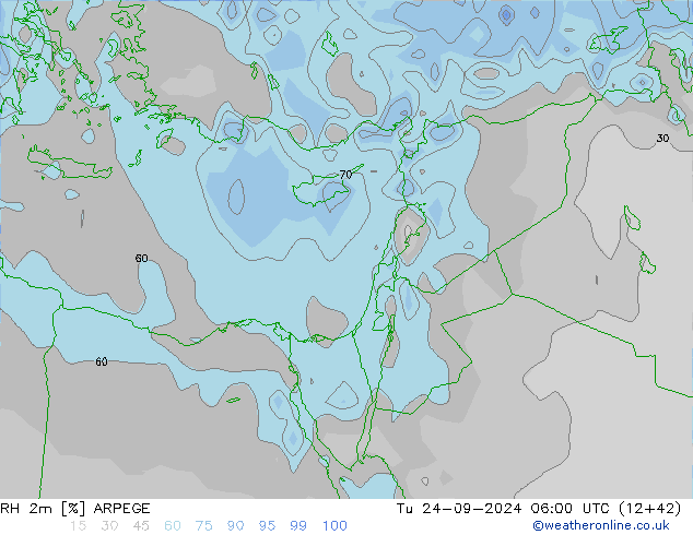 RH 2m ARPEGE Út 24.09.2024 06 UTC