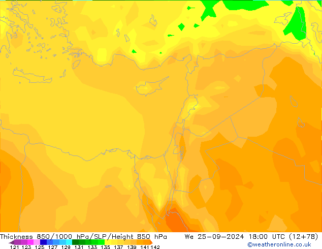 Espesor 850-1000 hPa ARPEGE mié 25.09.2024 18 UTC