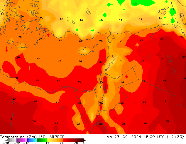 Temperatura (2m) ARPEGE lun 23.09.2024 18 UTC