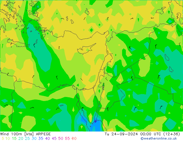 Wind 100m ARPEGE Tu 24.09.2024 00 UTC