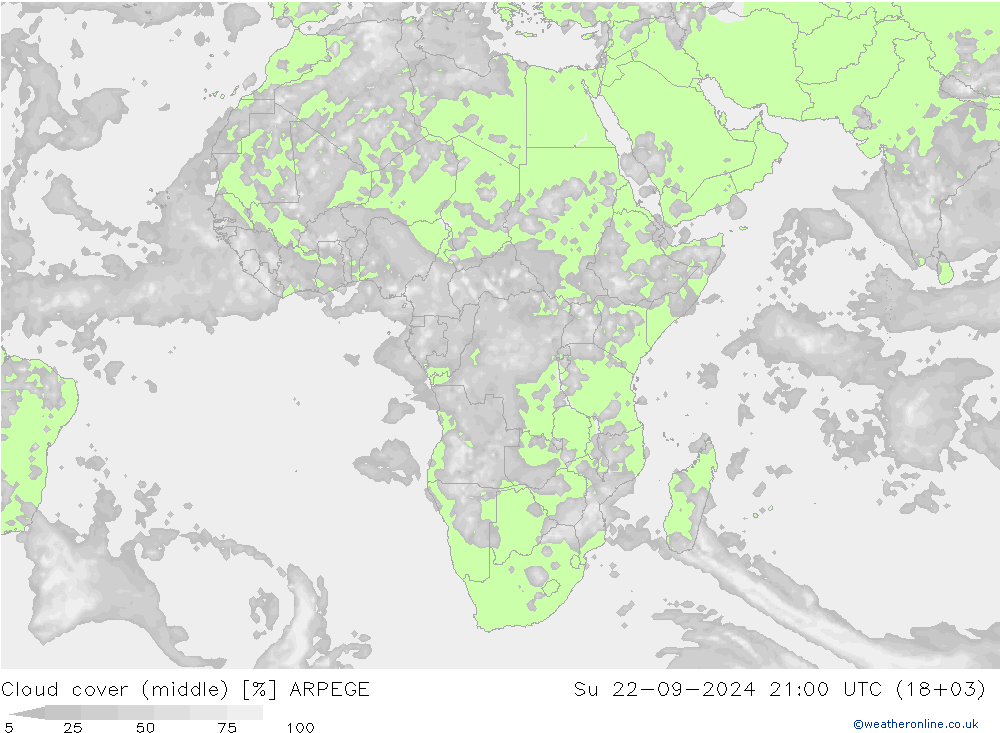 Bulutlar (orta) ARPEGE Paz 22.09.2024 21 UTC