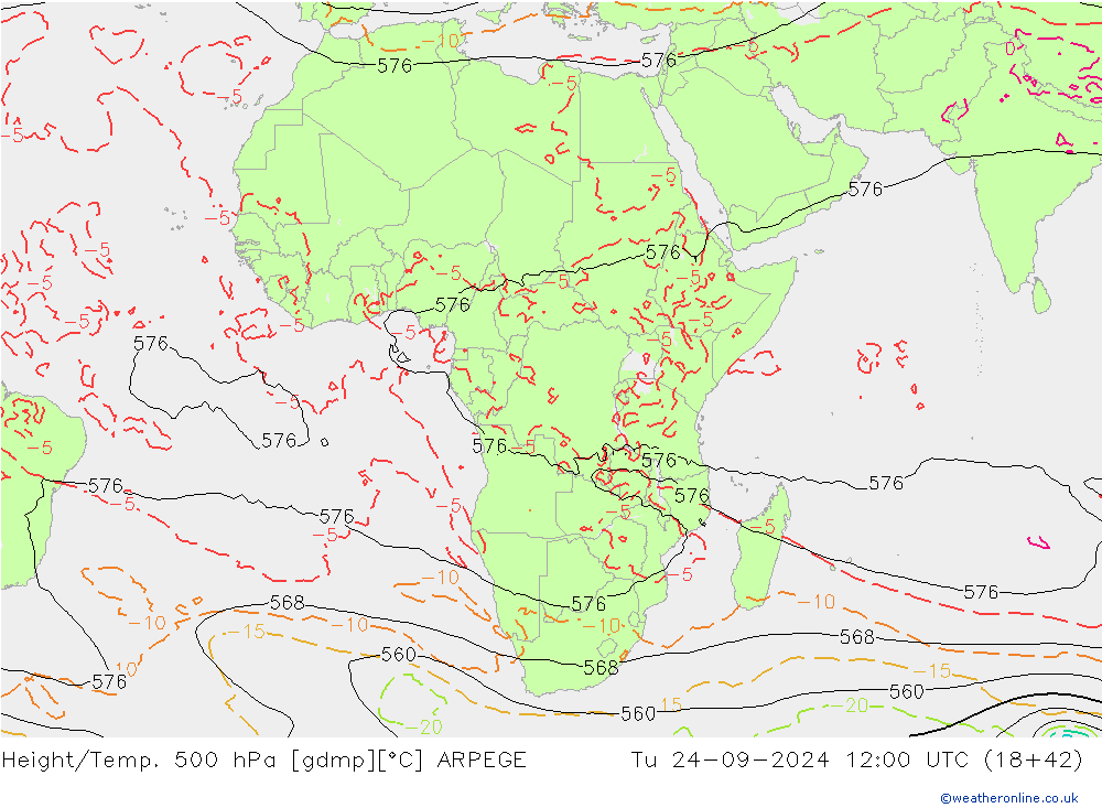 Hoogte/Temp. 500 hPa ARPEGE di 24.09.2024 12 UTC