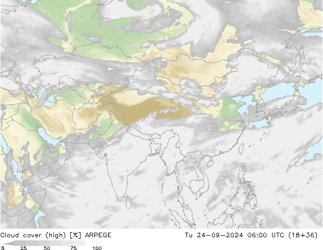 Wolken (hohe) ARPEGE Di 24.09.2024 06 UTC