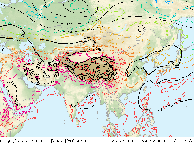 Height/Temp. 850 hPa ARPEGE Seg 23.09.2024 12 UTC