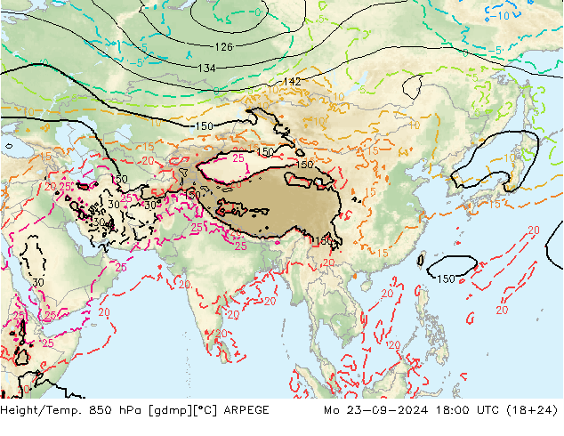 Height/Temp. 850 hPa ARPEGE Mo 23.09.2024 18 UTC