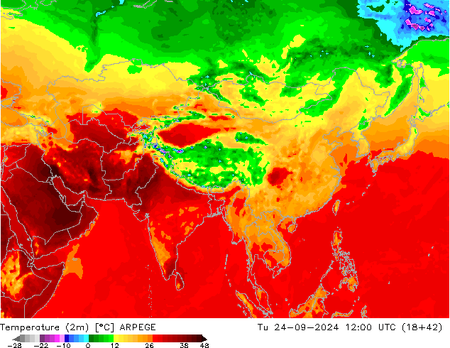 Temperatura (2m) ARPEGE Ter 24.09.2024 12 UTC