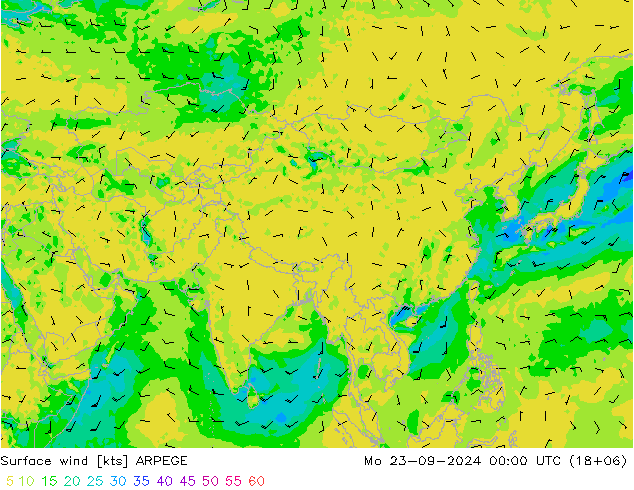 Surface wind ARPEGE Po 23.09.2024 00 UTC