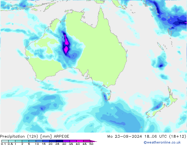 Precipitación (12h) ARPEGE lun 23.09.2024 06 UTC