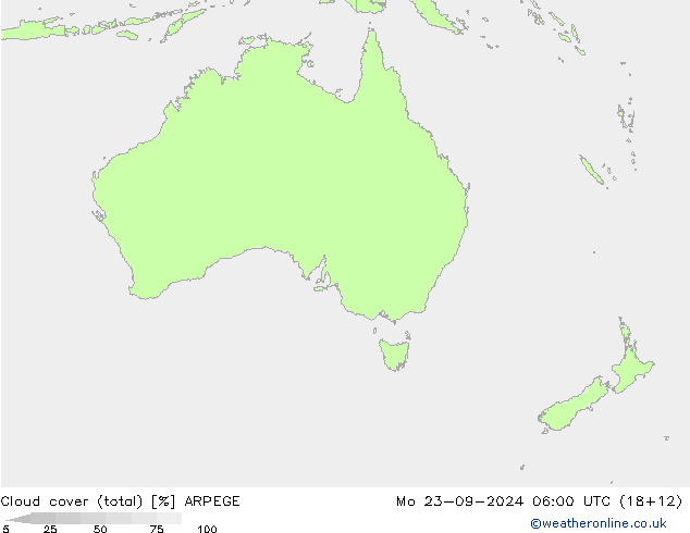 Cloud cover (total) ARPEGE Mo 23.09.2024 06 UTC