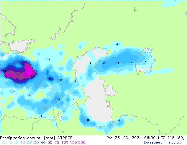 Toplam Yağış ARPEGE Çar 25.09.2024 06 UTC