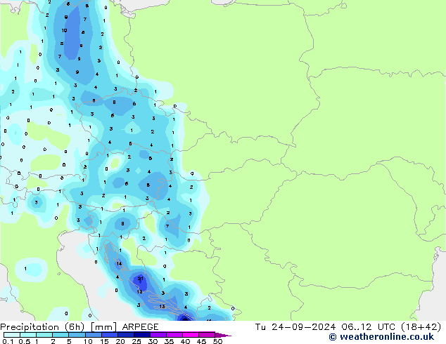 Yağış (6h) ARPEGE Sa 24.09.2024 12 UTC