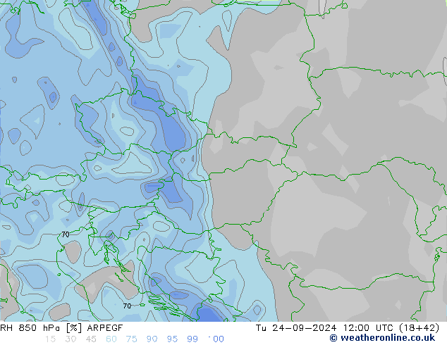 RH 850 hPa ARPEGE  24.09.2024 12 UTC