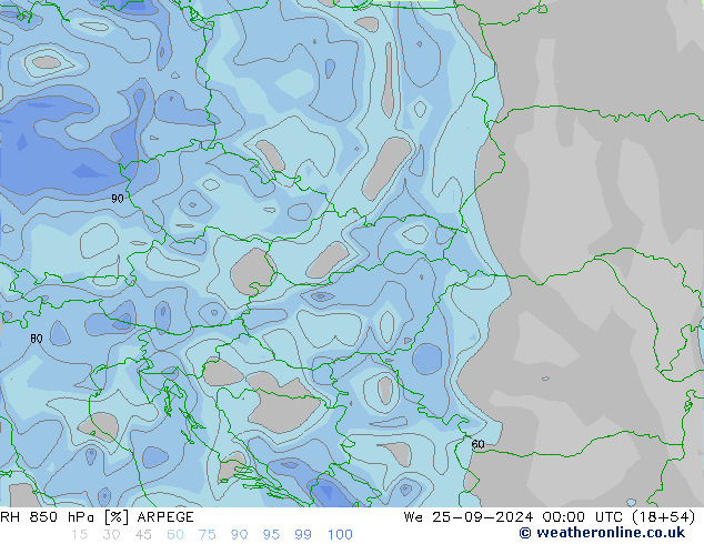 RH 850 hPa ARPEGE We 25.09.2024 00 UTC