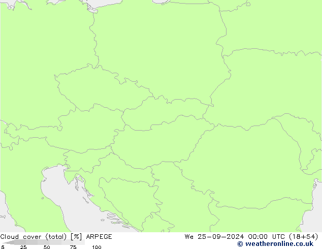 Cloud cover (total) ARPEGE We 25.09.2024 00 UTC