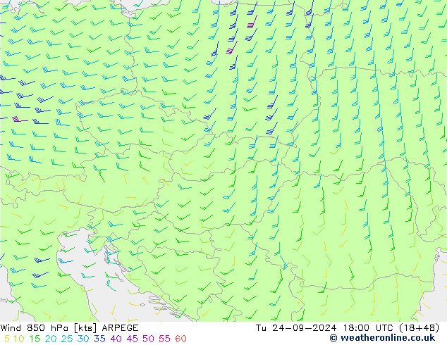 Wind 850 hPa ARPEGE di 24.09.2024 18 UTC