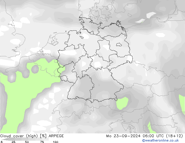 Bulutlar (yüksek) ARPEGE Pzt 23.09.2024 06 UTC