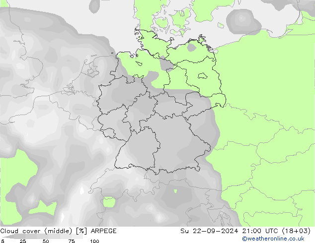 Wolken (mittel) ARPEGE So 22.09.2024 21 UTC