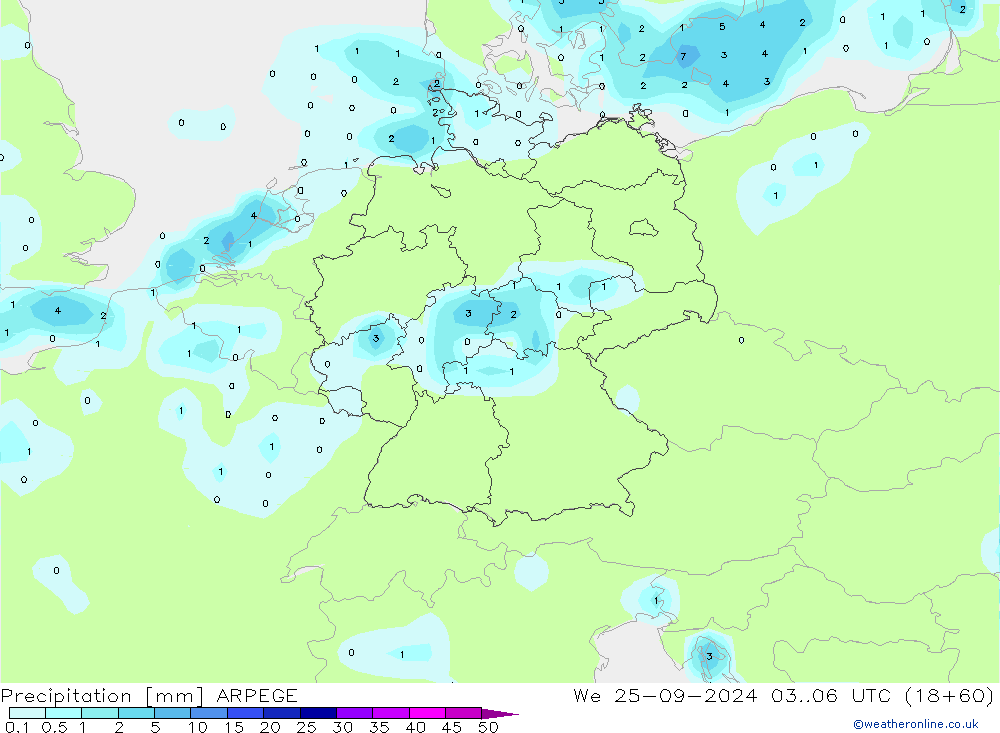 Niederschlag ARPEGE Mi 25.09.2024 06 UTC