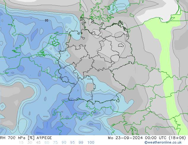 RH 700 hPa ARPEGE Mo 23.09.2024 00 UTC