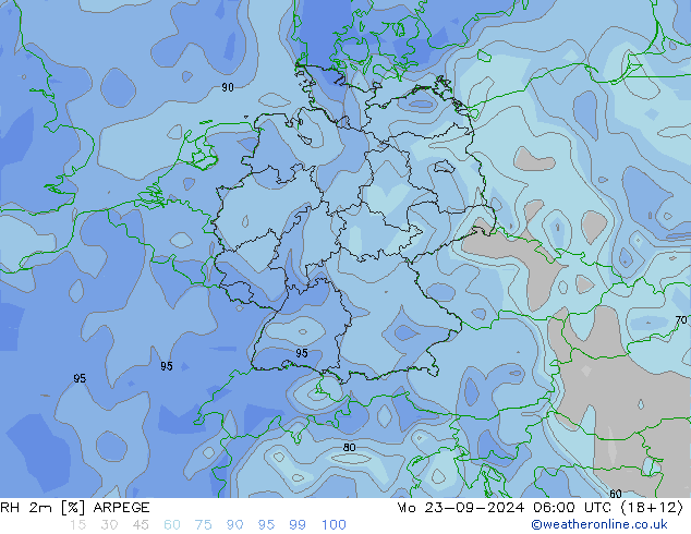 RH 2m ARPEGE Mo 23.09.2024 06 UTC