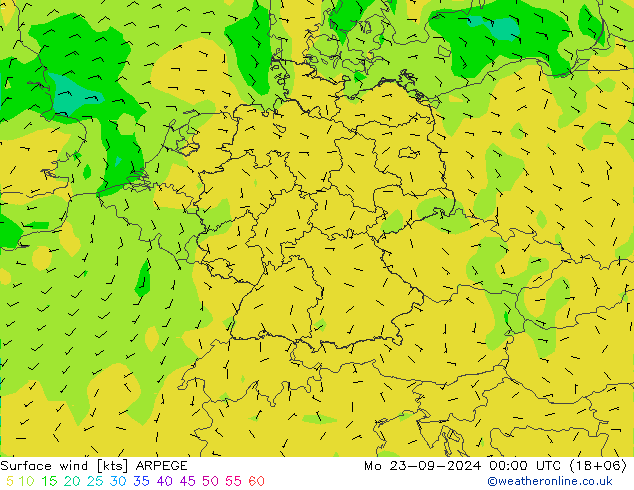 Surface wind ARPEGE Mo 23.09.2024 00 UTC