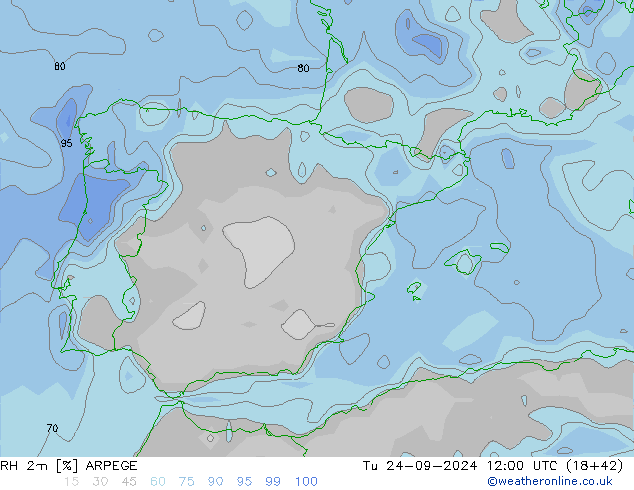 RH 2m ARPEGE  24.09.2024 12 UTC