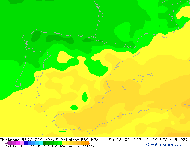 Thck 850-1000 hPa ARPEGE dim 22.09.2024 21 UTC