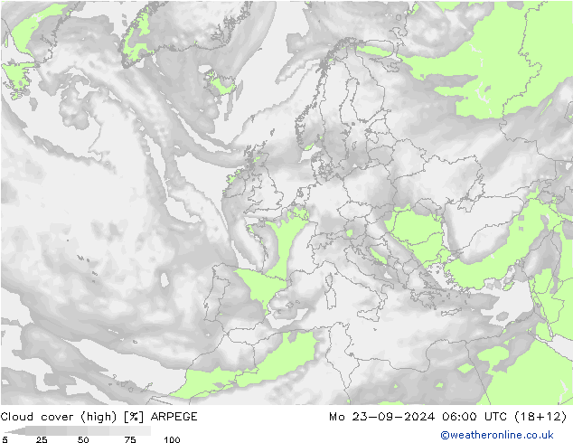 Wolken (hohe) ARPEGE Mo 23.09.2024 06 UTC