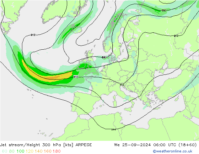 Jet stream ARPEGE Qua 25.09.2024 06 UTC