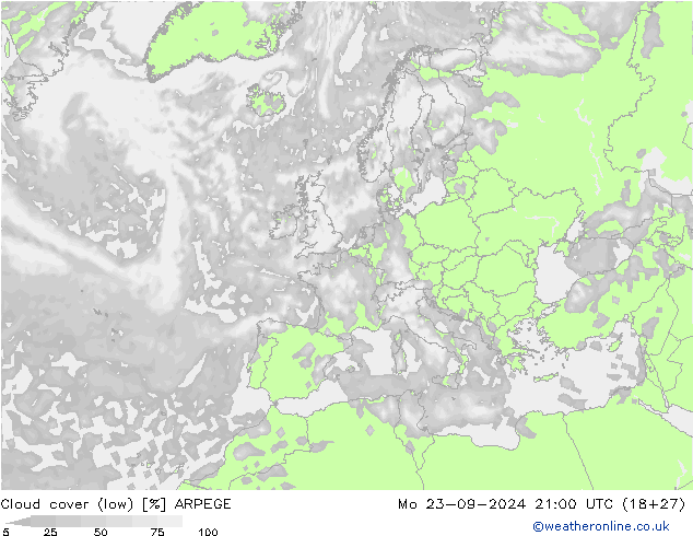 Wolken (tief) ARPEGE Mo 23.09.2024 21 UTC