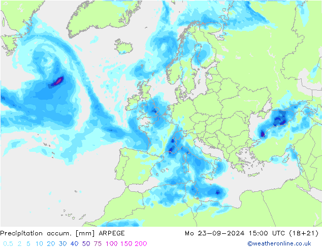 Precipitation accum. ARPEGE Po 23.09.2024 15 UTC