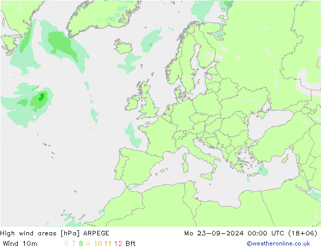 High wind areas ARPEGE Po 23.09.2024 00 UTC