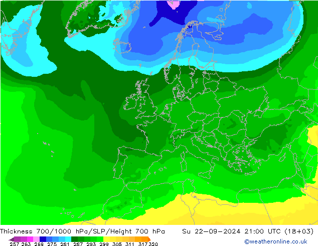 Thck 700-1000 hPa ARPEGE dom 22.09.2024 21 UTC