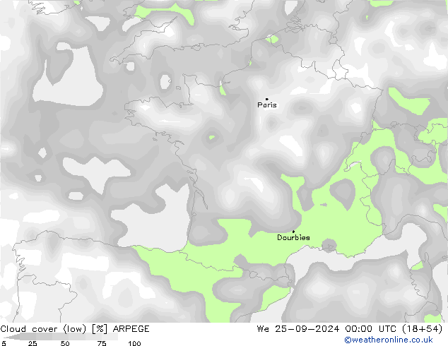 nízká oblaka ARPEGE St 25.09.2024 00 UTC