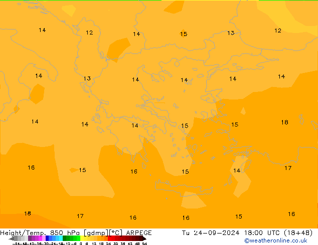 Height/Temp. 850 hPa ARPEGE Tu 24.09.2024 18 UTC