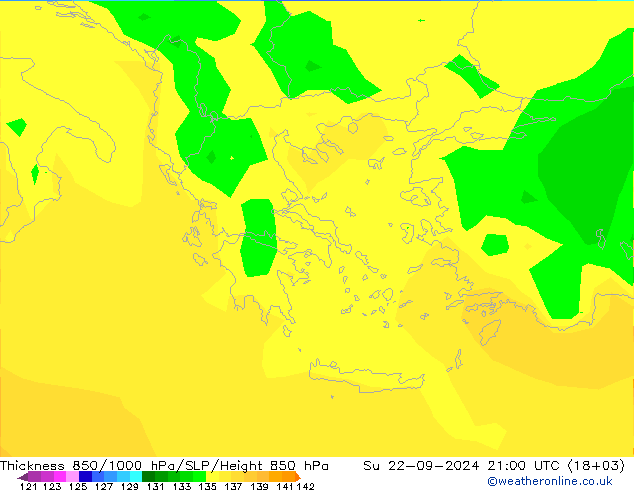 Thck 850-1000 гПа ARPEGE Вс 22.09.2024 21 UTC