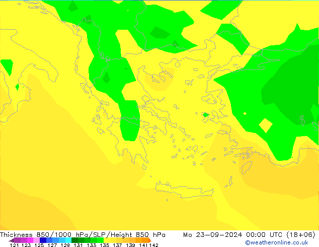 Thck 850-1000 hPa ARPEGE Seg 23.09.2024 00 UTC