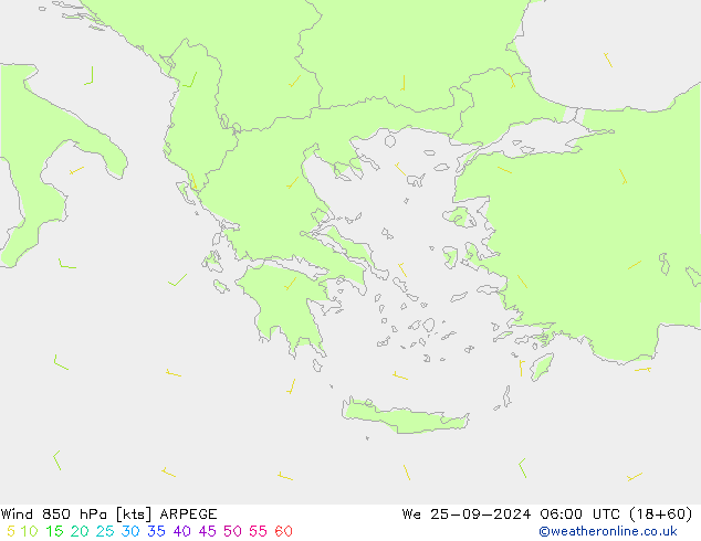 Rüzgar 850 hPa ARPEGE Çar 25.09.2024 06 UTC