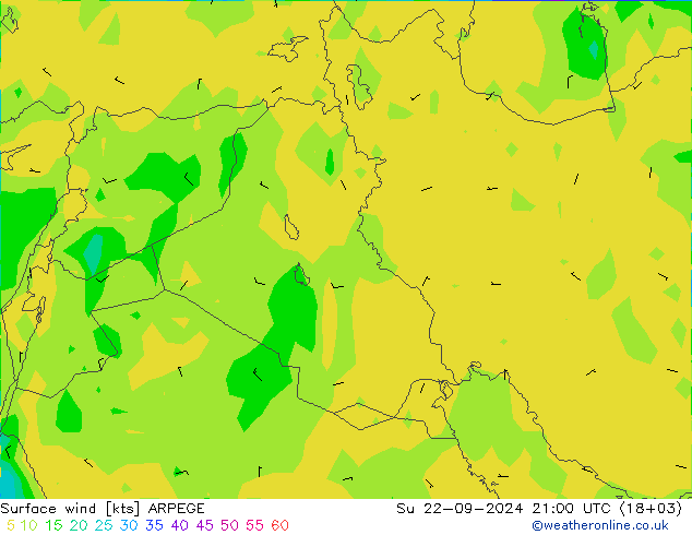 Surface wind ARPEGE Su 22.09.2024 21 UTC