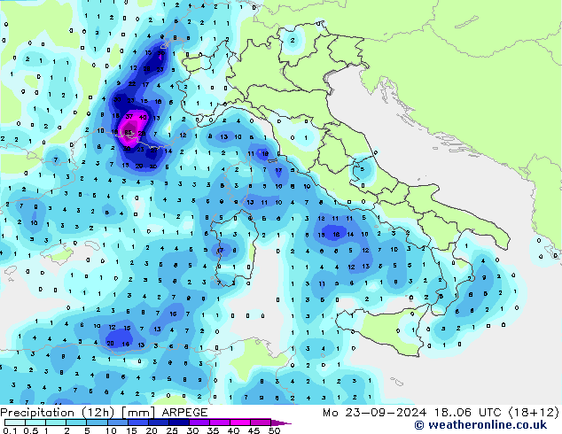 Precipitação (12h) ARPEGE Seg 23.09.2024 06 UTC