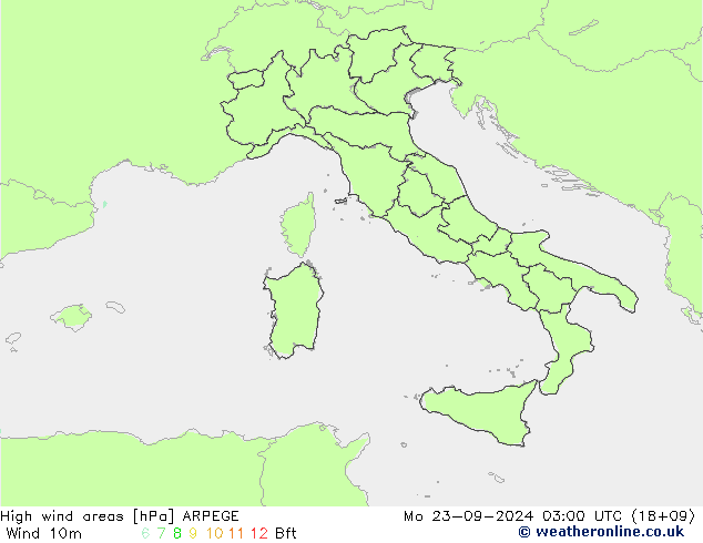 High wind areas ARPEGE Po 23.09.2024 03 UTC