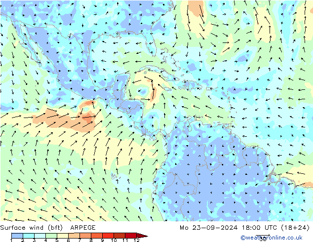 Bodenwind (bft) ARPEGE Mo 23.09.2024 18 UTC