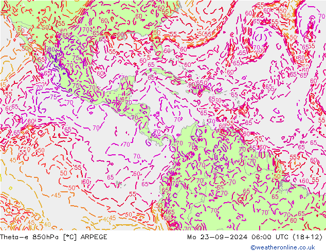 Theta-e 850hPa ARPEGE  23.09.2024 06 UTC